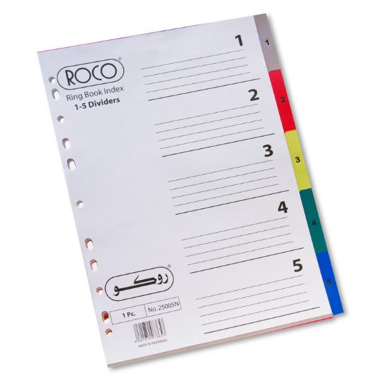Picture of INDEX DIVIDER PVC  A4 SIZE Wide  1-5  DIVIDER , ROCO MIX COLOR , 
Used for separate the Dividers , wider  Width 23 CM / SET
