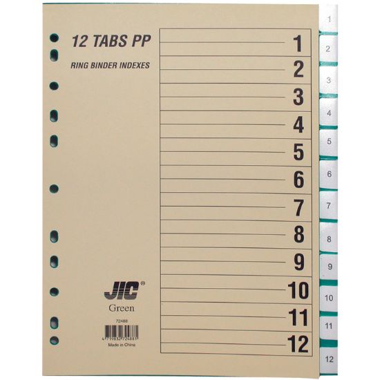 Picture of INDEX DIVIDER A4, 1-12 DIVIDER, COLOR GRN/CLR/WHT / SET