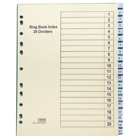 Picture of INDEX DIVIDER A4, 1-20 DIVIDER, COLOR GRN/CLR/WHT / SET