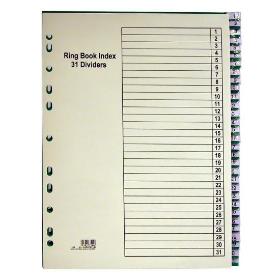 Picture of INDEX DIVIDER A4, 1-31 DIVIDER, COLOR GRN/CLR/WHT / SET