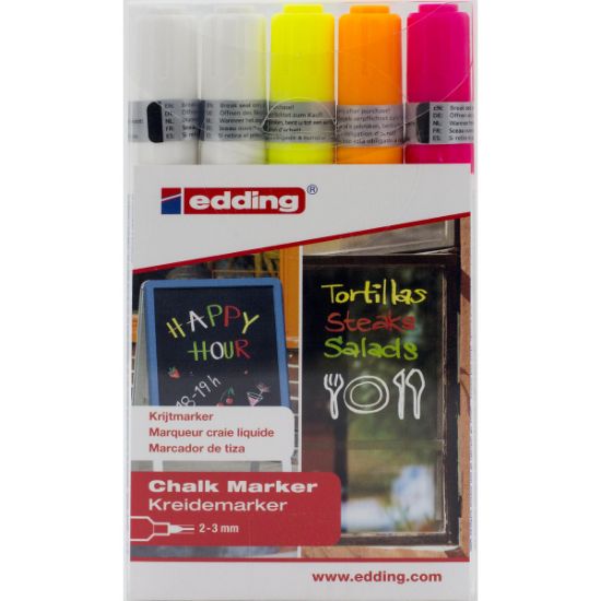 Picture of Chalk Marker  2 - 3 mm Round Tip Pink;Original;Yellow, 2 white
Edding 4095 / SET