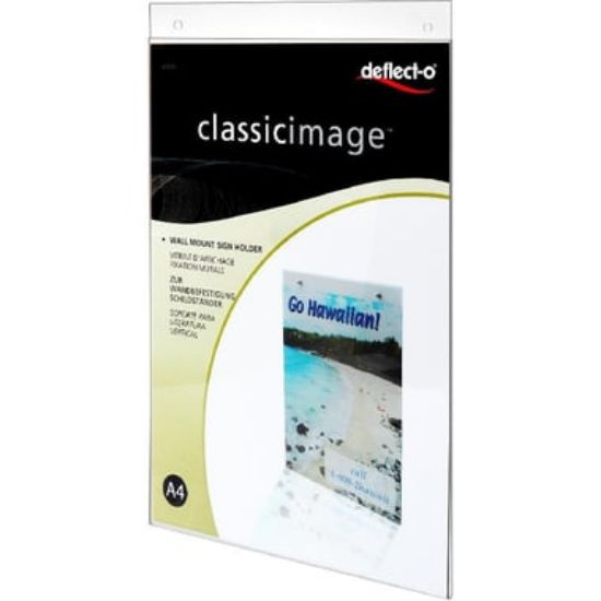 Picture of Deflecto ClassicImage Sign Holder, A4, Wall Mount,Acrylic,Clear, Photo/Sign Holder (Portrait) / EA