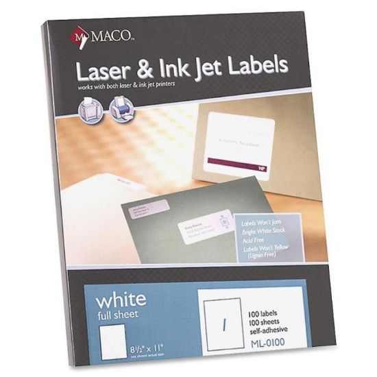 Picture of LABELS LASER 8-1/2X11" 100S / 100 LABELS/PK 
(1 Label in 1 Sheet ) / PK