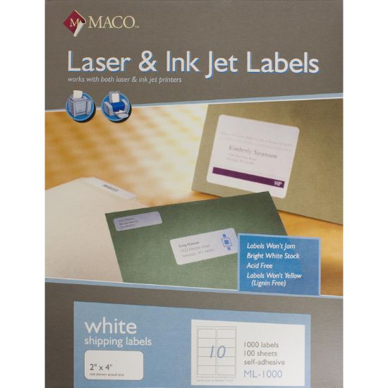 Picture of LABELS LASER 2"X4" 100SHTS 1000 LABELS/PK 
 ( 10 Labels in 1 Sheet ) / PK