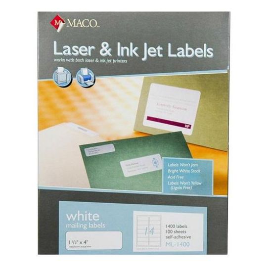 Picture of LABELS LASER PRN 1-1/3"X4" 100 SHEETS/1400 LABELS/PK  ( 14 Labels in 1 Sheet ) / PK