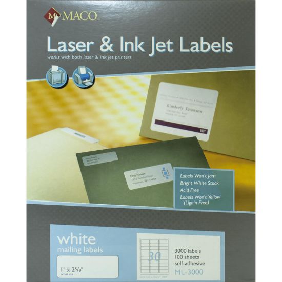 Picture of LABELS LASER PRN 1" X 2-5/8   100 SHEETS/3000 LABELS/PK 
( 30 Labels in 1 Sheet ) / PK